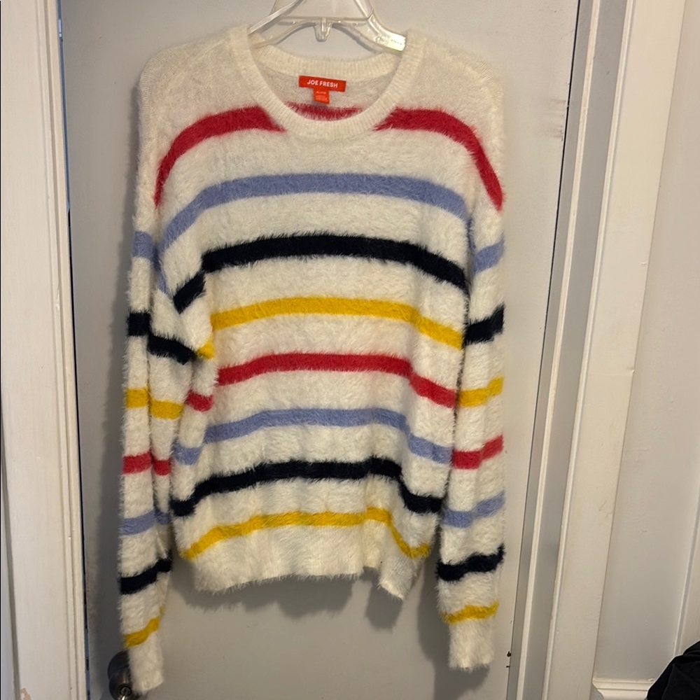 Joe Fresh White and Red Fuzzy Sweater
